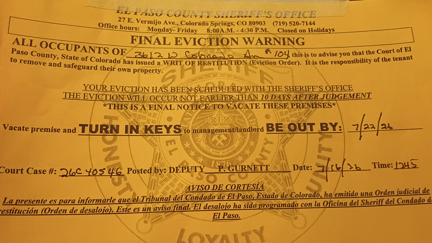 Being evicted unfortunate circumstances