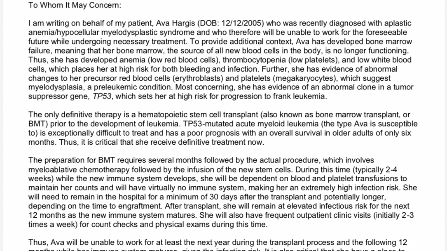 Help save Ava ( bone marrow failure)