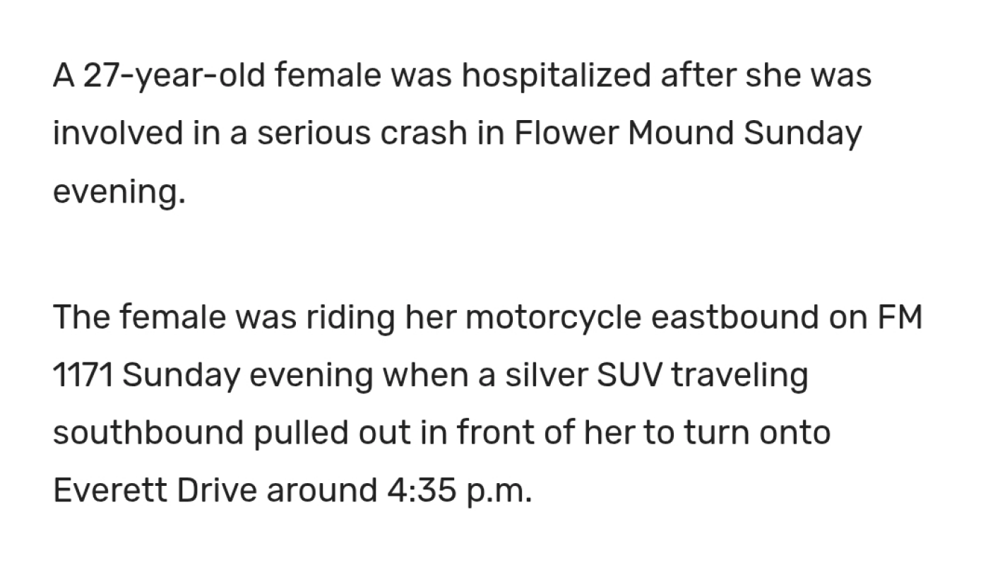 Motorcycle accident: rent