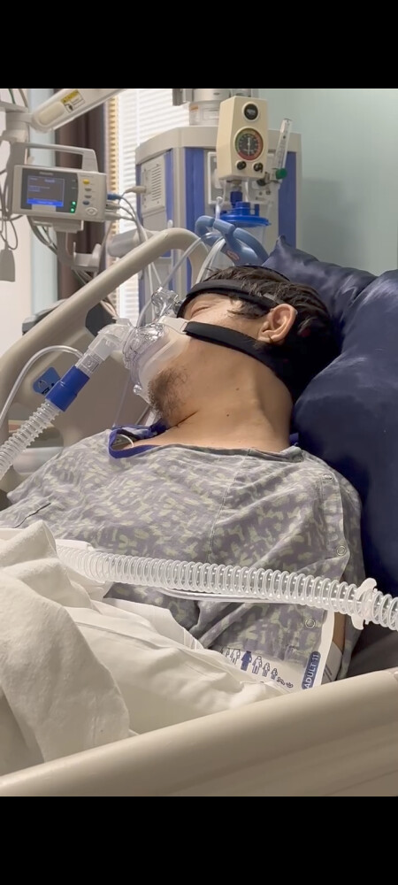 Struggling to breathe on his own