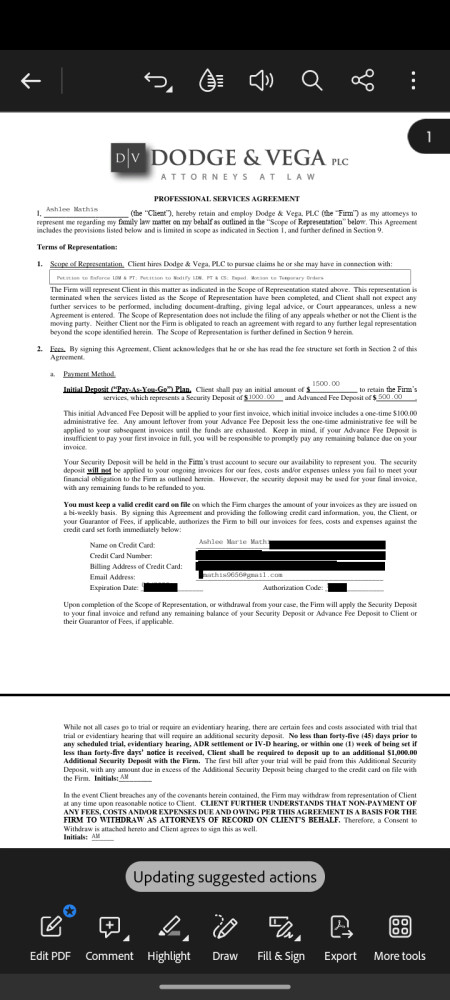 Signed legal representation